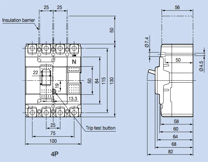 Kích thước Aptomat LS ABN104c 15A