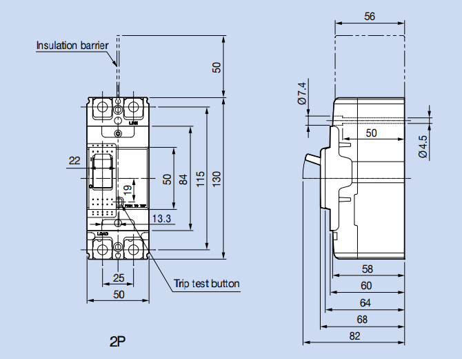 Kích thước Aptomat LS ABN52c 20A