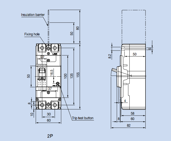 Kích thước Aptomat LS ABS102c 125A