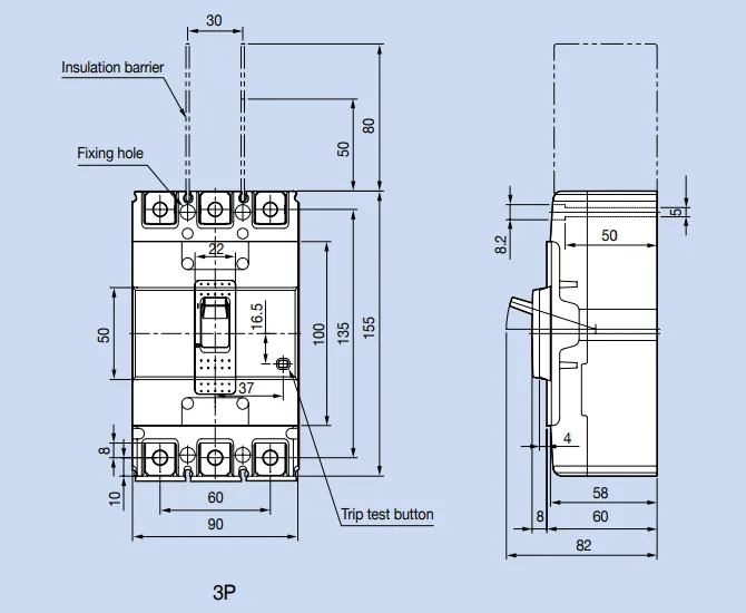 Kích thước Aptomat LS ABS103c FMU 125A