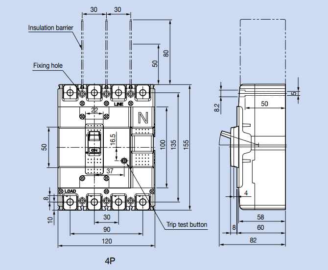 Kích thước Aptomat LS ABS104c FMU 125A