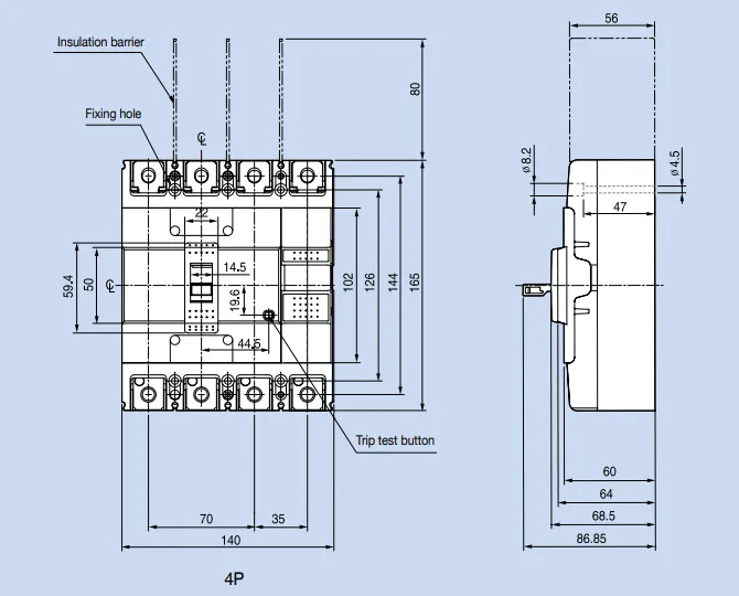 Kích thước Aptomat LS ABS204c FMU 250A