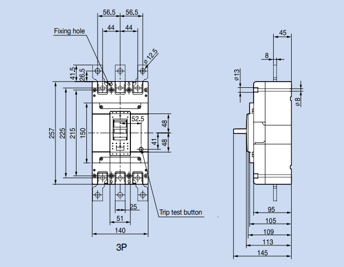 Kích thước Aptomat LS ABS403c 250A