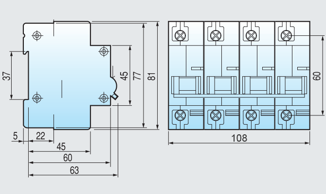 Kích thước Aptomat LS MCB BKH 4P 80A