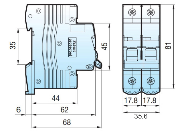 Kích thước Aptomat LS MCB 2P 6A 6KA BKJ63N 2P 6A: (mm)
