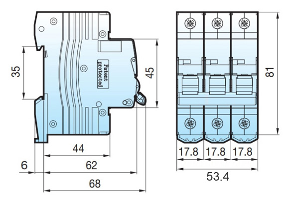 Kích thước Aptomat LS MCB 3P 6A 6KA BKJ63N 3P 6A: (mm)