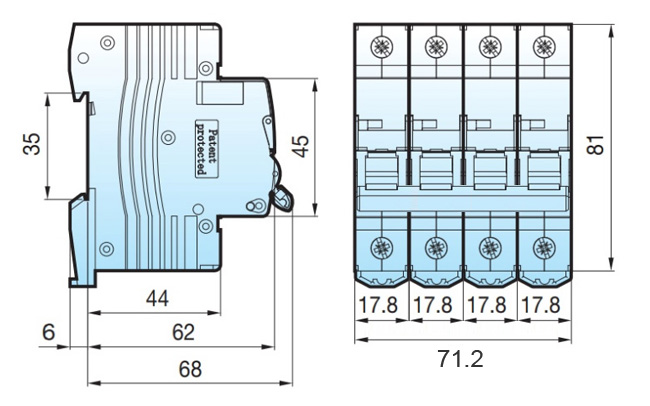 Kích thước Aptomat LS MCB 4P 6A 6KA BKJ63N 4P 6A: (mm)