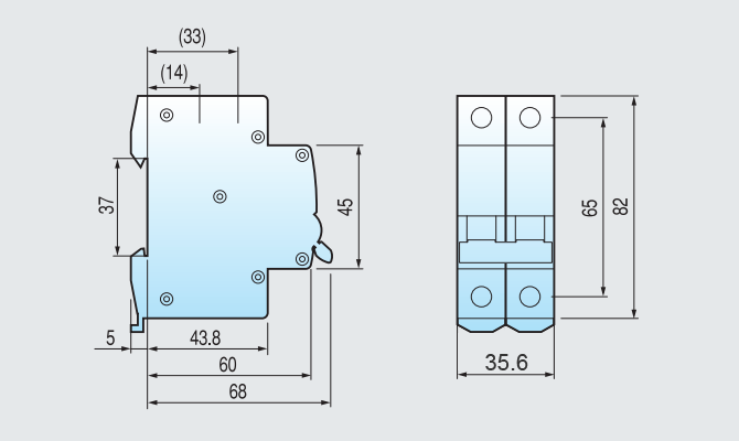 Kích thước Aptomat LS MCB BKN-b 2P 6A