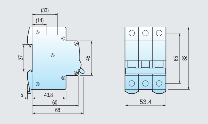 Kích thước Aptomat LS MCB BKN-b 3P 6A