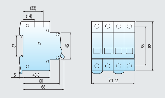 Kích thước Aptomat LS MCB BKN-b 4P 6A