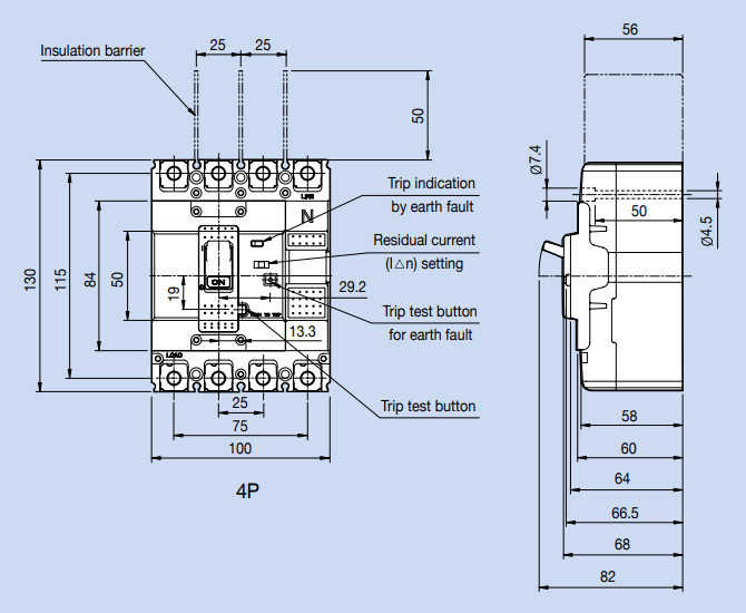 Kích thước Aptomat LS EBN104c 15A
