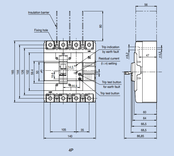 Kích thước Aptomat LS EBS204c 250A