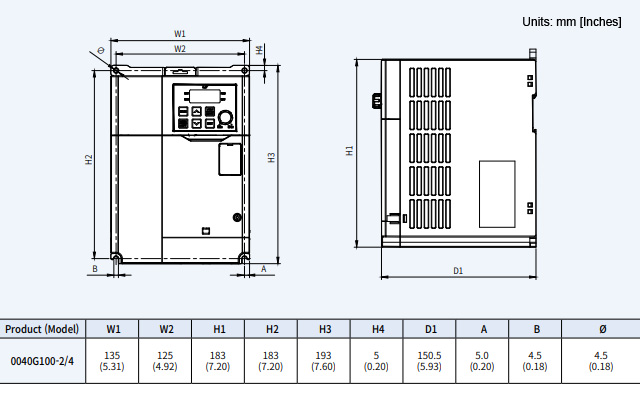 Kích thước biến tần LS G100 4kW 3P 380V - LSLV0040G100-4
