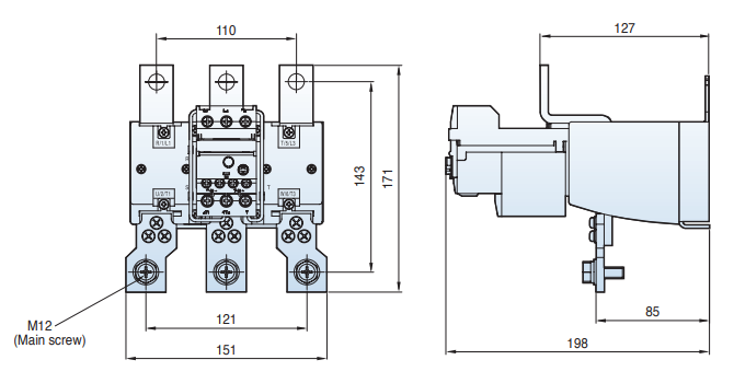 Kích thước Rơ le nhiệt LS MT-400 (200-330A)
