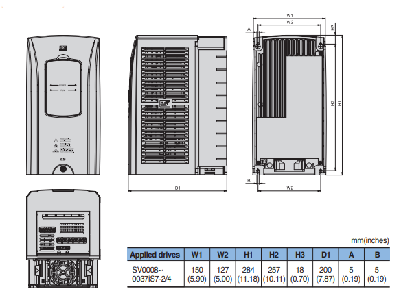 Kích thước biến tần LS SV0008IS7-2NO