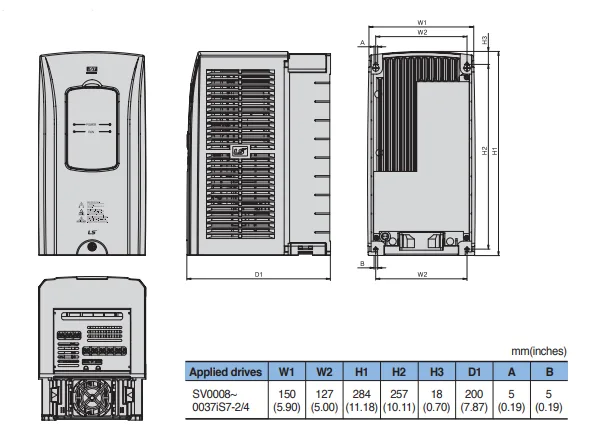 Kích thước biến tần LS SV0008IS7-4NO