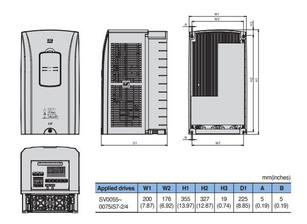 Kích thước biến tần LS SV0055IS7-4NOFD