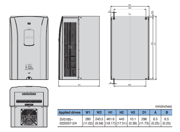Kích thước biến tần LS SV0220IS7-2NO