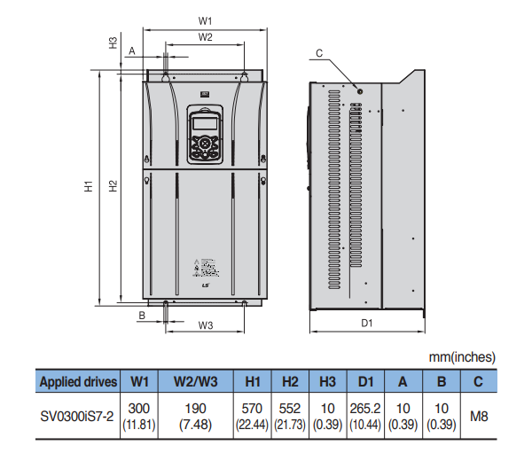 Kích thước biến tần LS SV0300IS7-2SO
