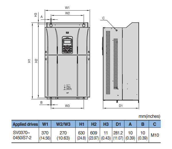Kích thước biến tần LS SV0370IS7-2SO