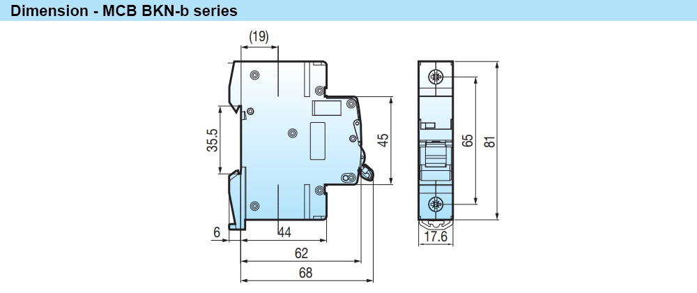 Kích thước MCB LS BKN-b 1P 25A